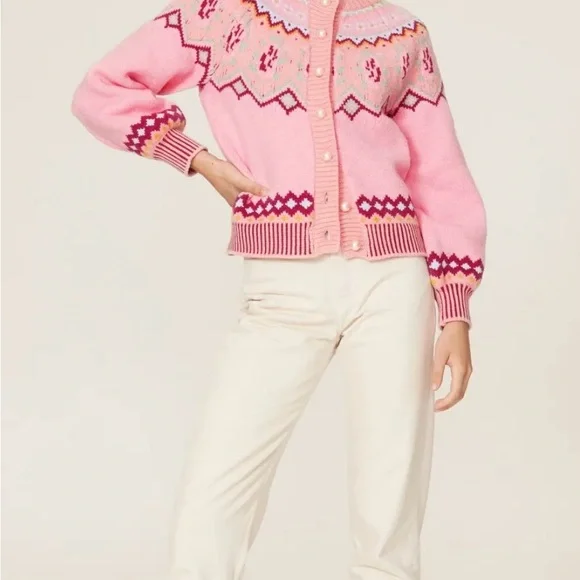 LoveShackFancy Honeypie Cardigan in Berry Smash - Picture 2 of 8